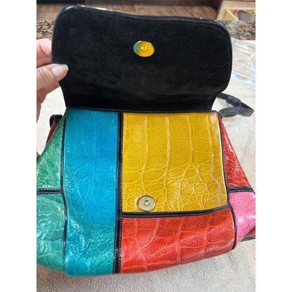 Vintage 1990s SHARIF Color Block Leather Purse - Made in USA - Retro Designer - Picture 3 of 13
